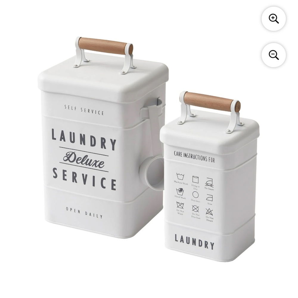 Metal vintage detergent Tin Canisters with Wood Handles - Set of 2
